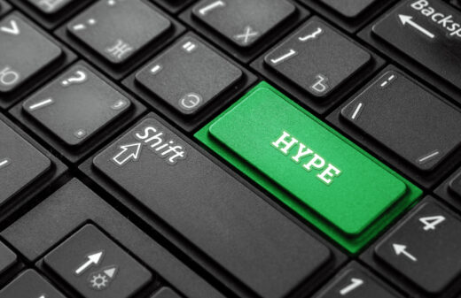 Computer keyboard with the word Hype on a key