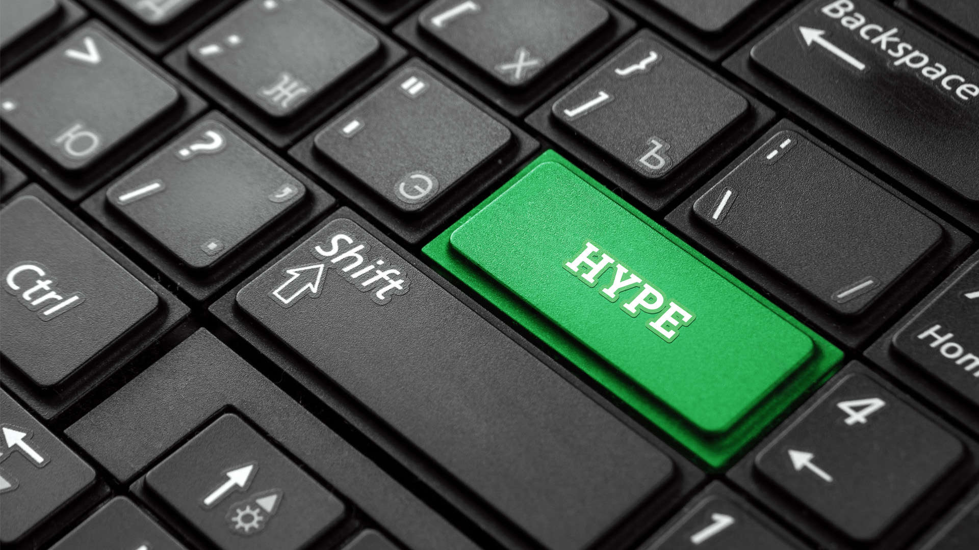 Computer keyboard with the word Hype on a key