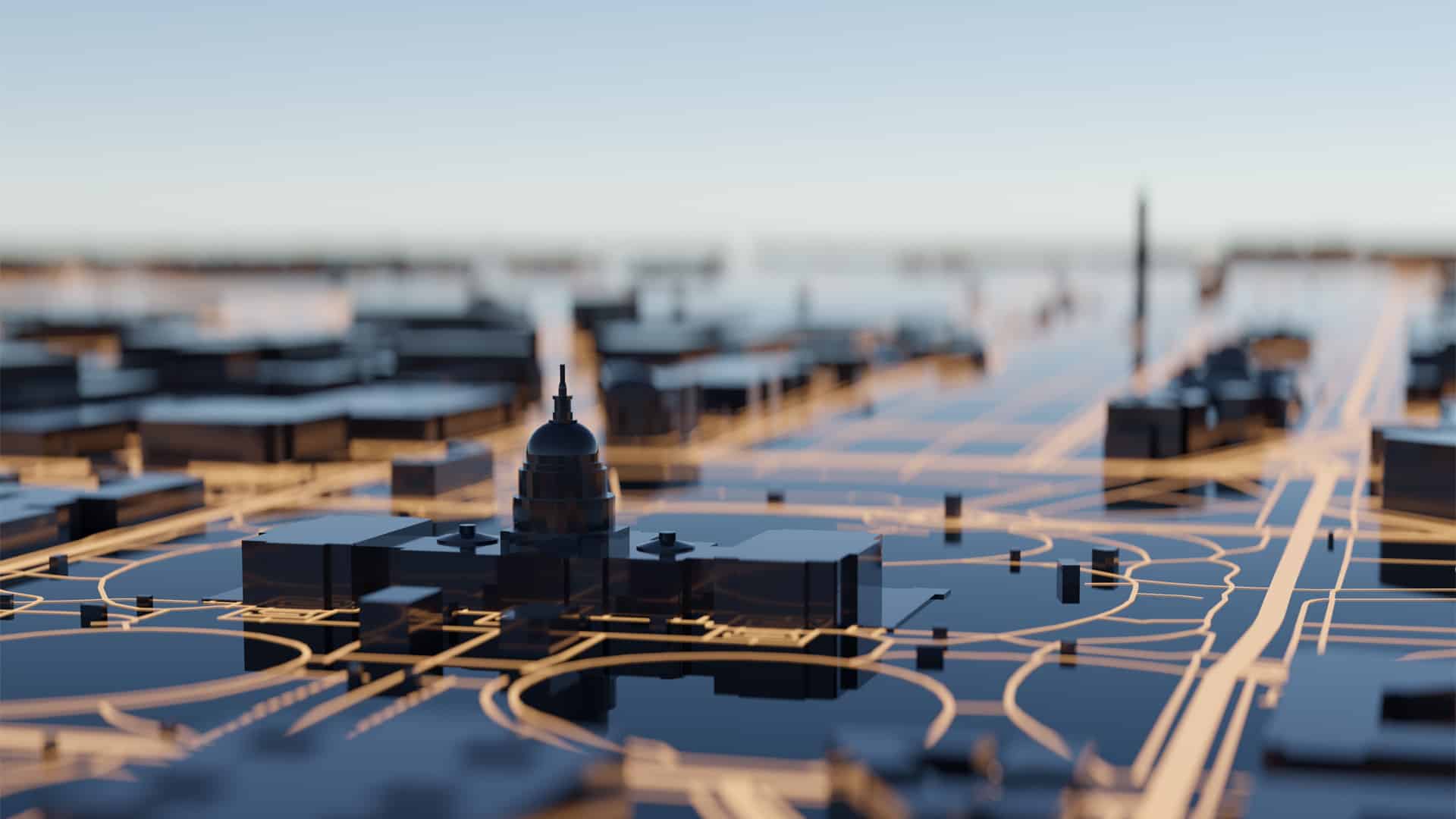 Washington buildings laid out on a circuit board.